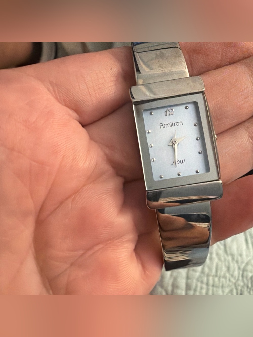 Armitron Silver Rectangular Women's Bracelet Watch with Light Blue Dial
